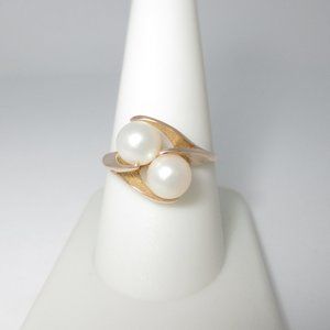 Two Pearl Ring Gold Akoya Forever Us 9 1/2